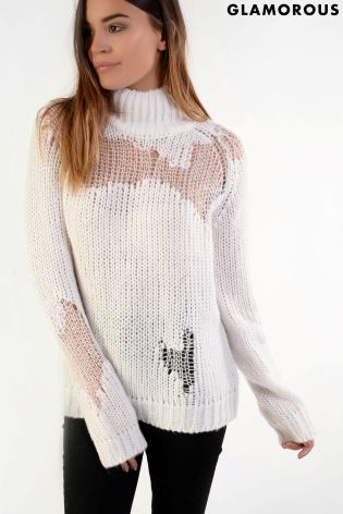 Glamorous Distressed Knit Jumper